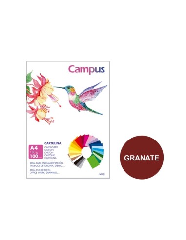 CARTULINA A4 CAMPUS 180G.GRANATE P/100