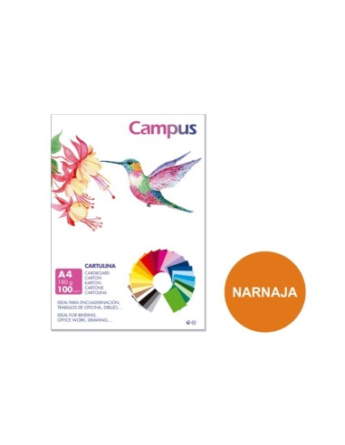 CARTULINA A4 CAMPUS 180G.NARANJA P/100