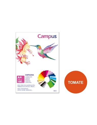 CARTULINA A4 CAMPUS 180G.TOMATE P/100