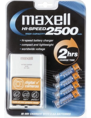 PILAS-CARGADOR MAXELL 4 UN.AA/AAA-2 HRS.