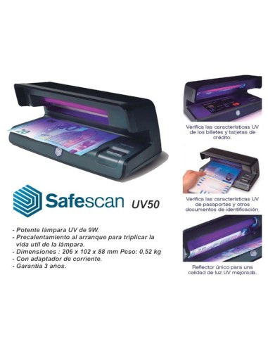 SAFESCAN-DETECTOR BILLETES LAMPARA UV50